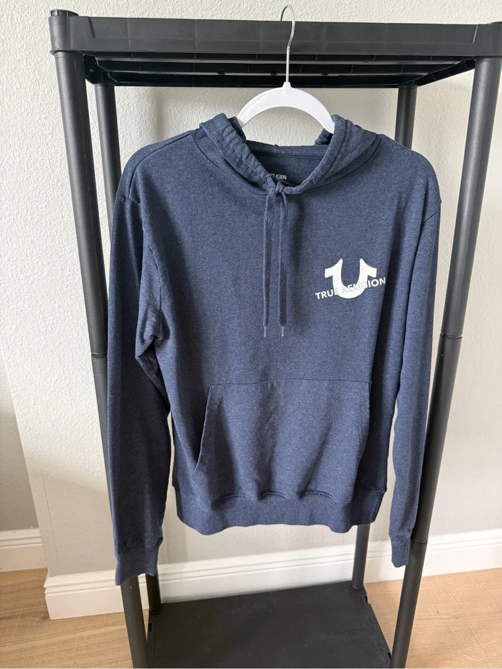 True Religion Navy Pullover Hoodie with White Logo